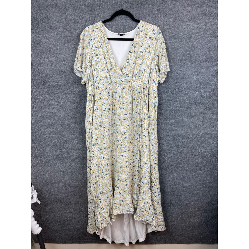 Torrid Maxi Dress Women's 2 White Floral Faux Wrap High Low Ruffle - Picture 1 of 11